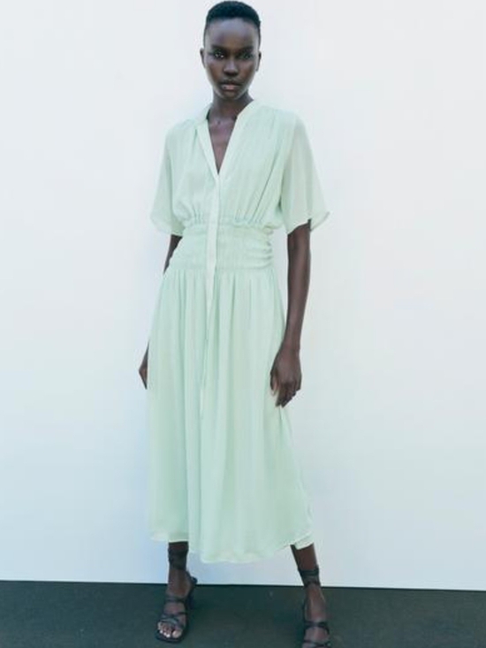 Zara Dresses & Skirts - NWOT ZARA ELASTIC DETAIL MIDI DRESS - Sea green 0/0387/171/982/04 Size L